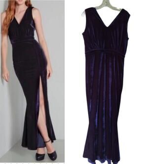 Modcloth x Collectif Blue Velvet Mermaid Side Slit Gown Maxi Dress Size 12 Goth